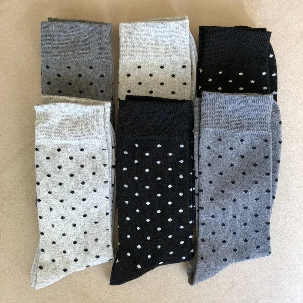 6 Pairs Men's Socks. Cotton Blend Crew Dress Polka Dots Socks, - Picture 9 of 10